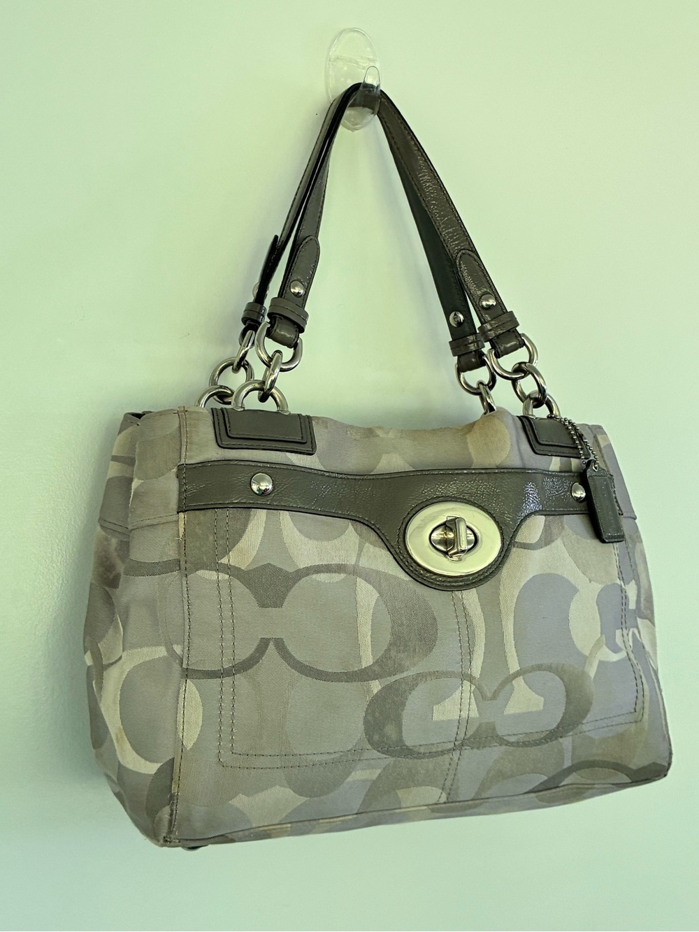 Coach F17140 Penelope Optic Signature Shoulder Bag Grey Tote Turnlock - Picture 3 of 15